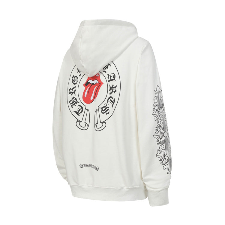 chrome hearts long sleeve hoodie with bold red lips graphic on the back, perfect for streetwear style.
