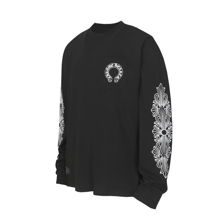 chrome hearts long sleeve black shirt with decorative sleeve design