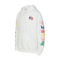 Chrome Hearts long hoodie in white with colorful sleeve designs, perfect for stylish streetwear.