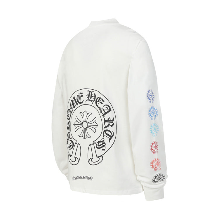 Chrome Hearts long sleeve shirt featuring bold graphics and colorful accents on the sleeves, perfect for streetwear style.