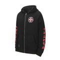 Chrome Hearts long sleeve hoodie in black with red graphic designs on sleeves and chest.